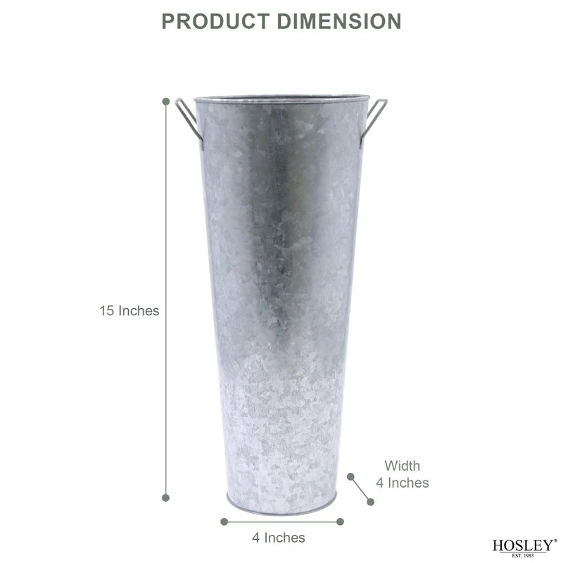 Hosley Galvanized French Bucket Vase with Handles 6" Dia x 15" H- Perfect for Weddings, Parties, Country Picnics, Floral Arrangements, Tableware Storage, or Candle Gardens - Rustic Farmhouse DÃ©cor - Image 1